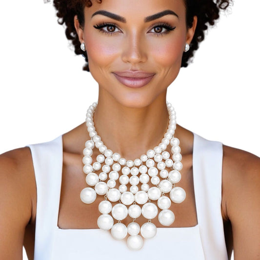 Pearl Bib White Ornate Chunky Drop Necklace Women