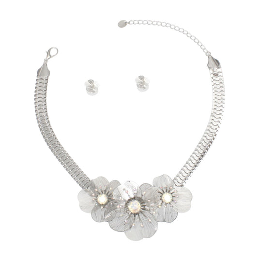Collar Silver Flex Chain Blooming Floral Necklace
