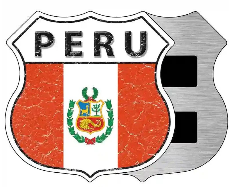 Peru Flag Highway Shield Magnet