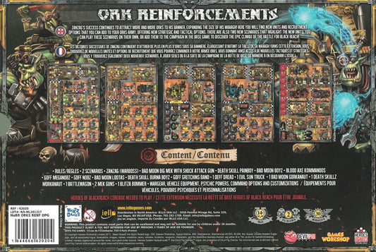 Back cover of a board game box with game maps and character illustrations.