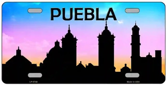 Puebla Mexico Skyline Silhouette Metal License Plate