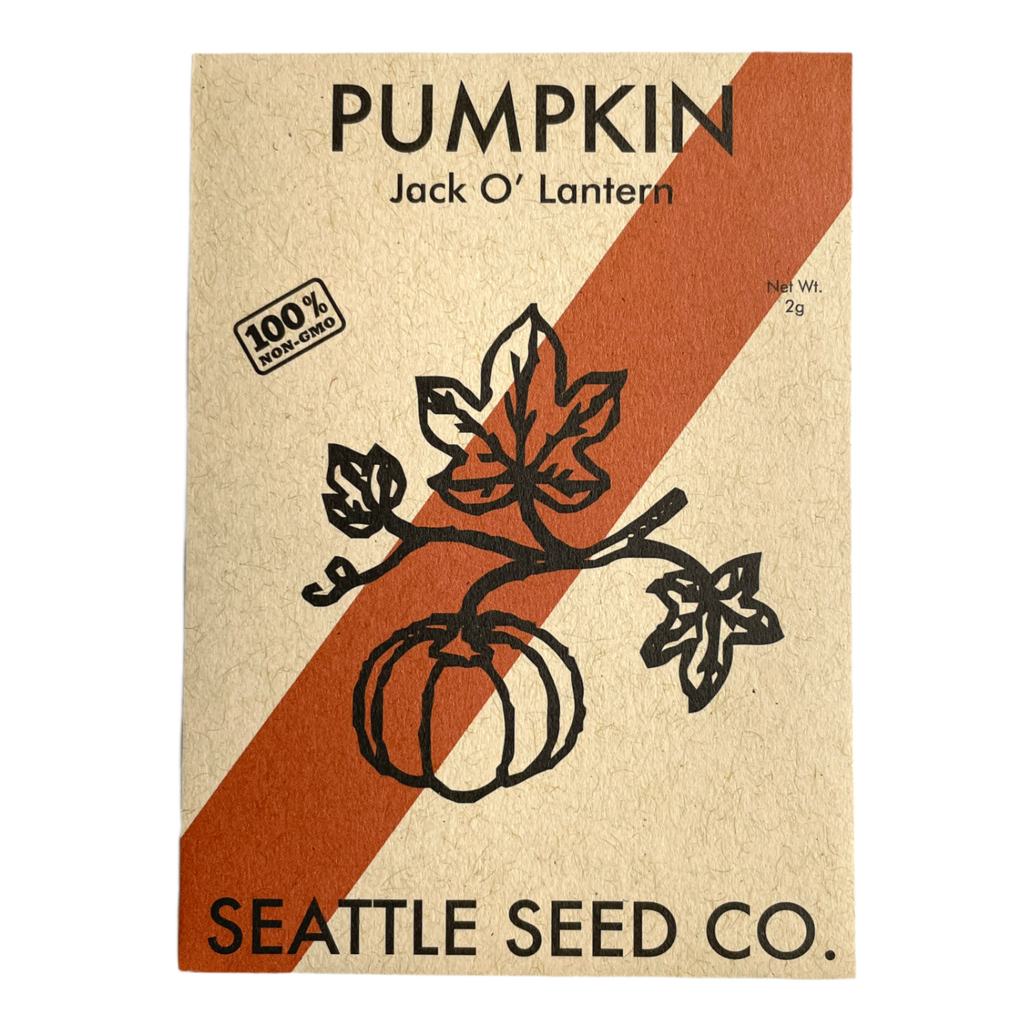 Pumpkin seed packet from Seattle Seed Co. with a brown and orange design.