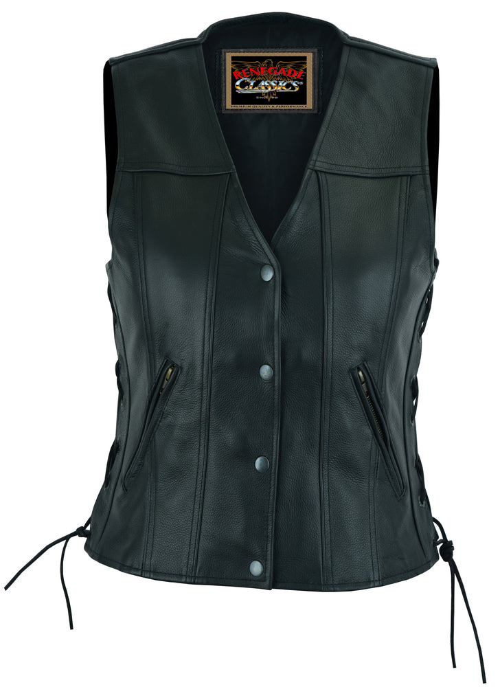 Full Front with Laces Ella Leather Ladies Vest