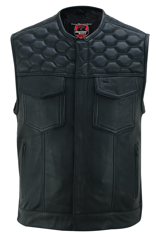Full Front Black Horse Men's Leather Motorcycle Vest