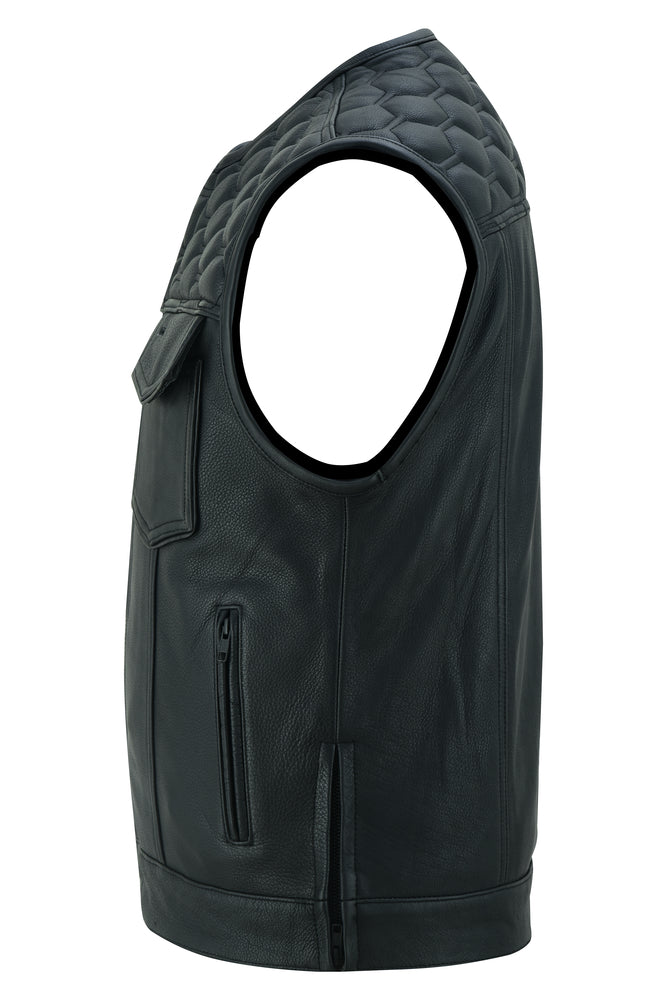 Side View Black Horse Men's Leather Motorcycle Vest