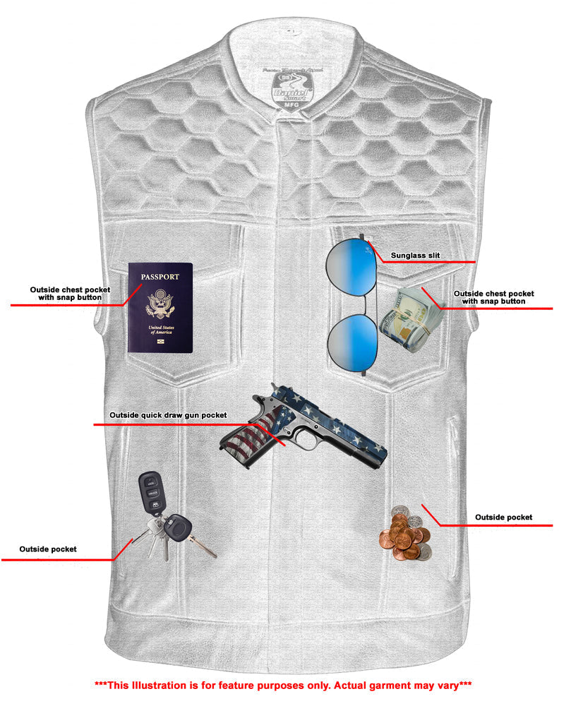 Full Front Xray View Black Horse Men's Leather Motorcycle Vest