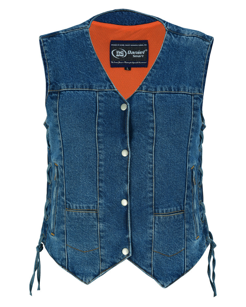 Full Front DM Women's 6 Pocket Denim Utility Vest - Blue