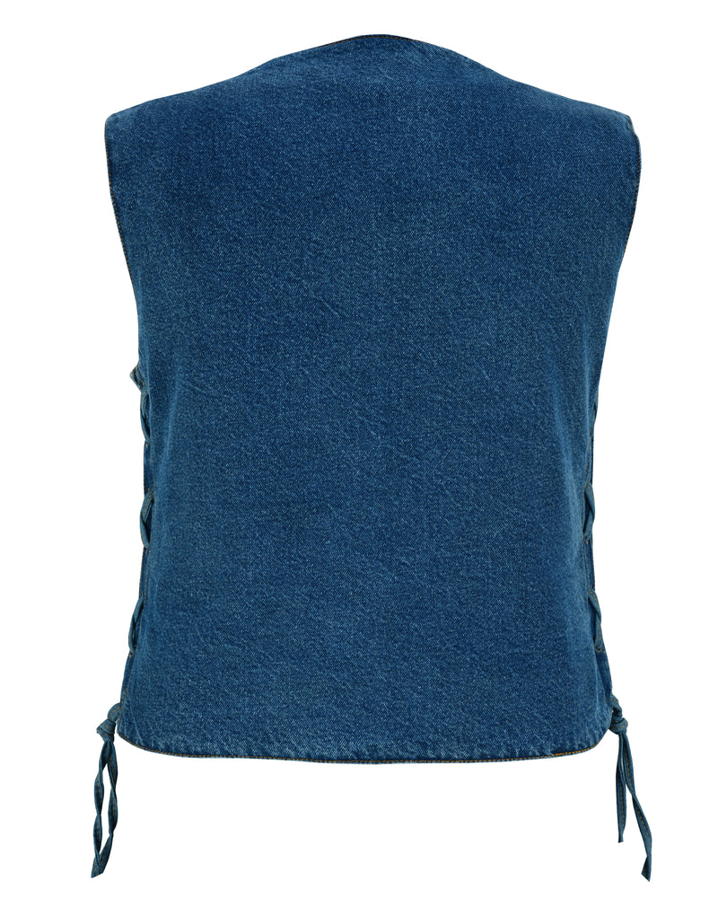 Full Back DM Women's 6 Pocket Denim Utility Vest - Blue