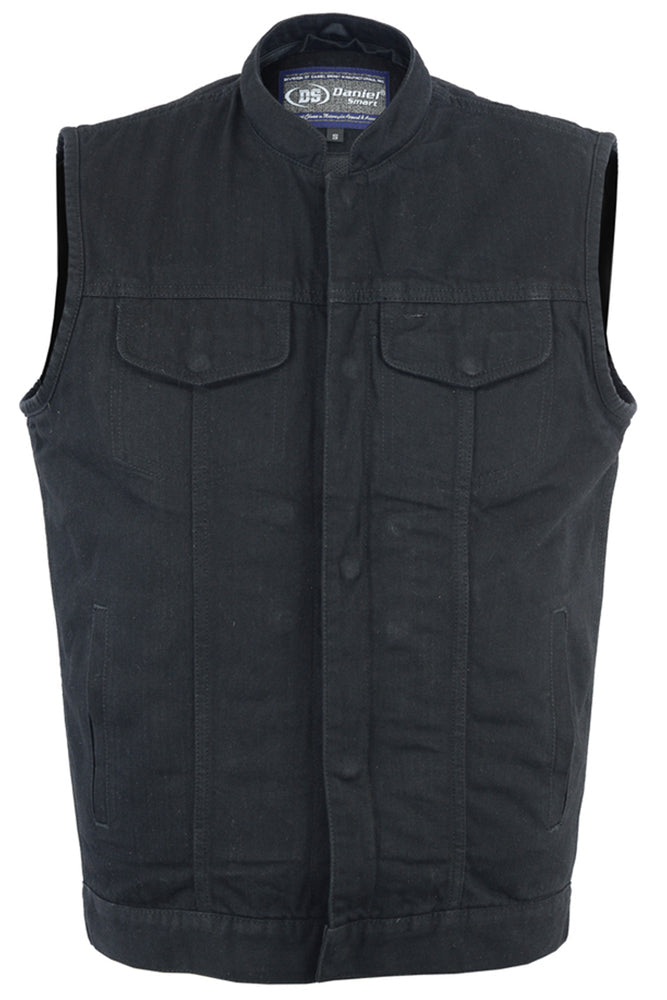 DM Men's Black Denim Single Back Panel Concealment Vest w/Rem