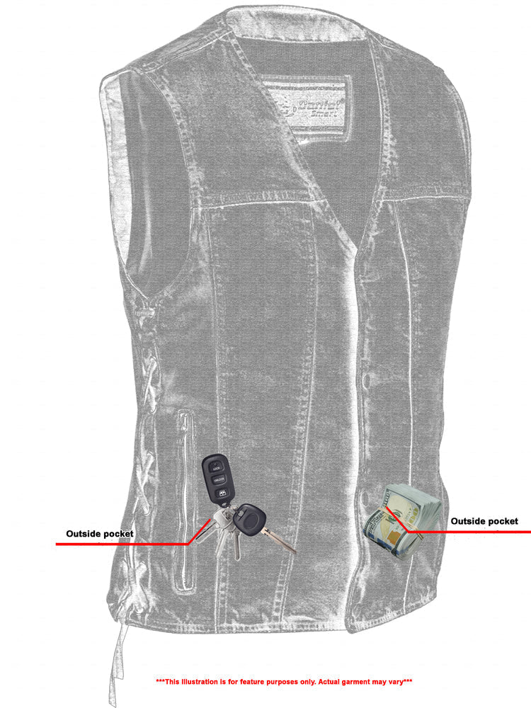 DM Men's Blue Denim Motorcycle Vest with Lace & Pockets