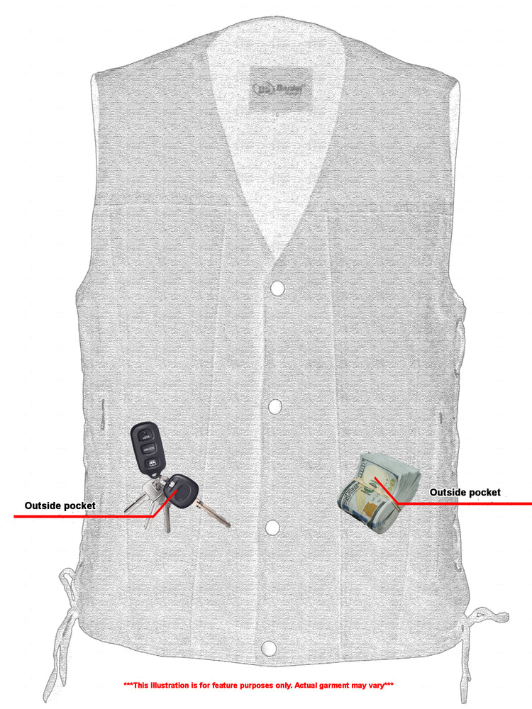DM Men's Black Denim Motorcycle Vest – Single Panel Back