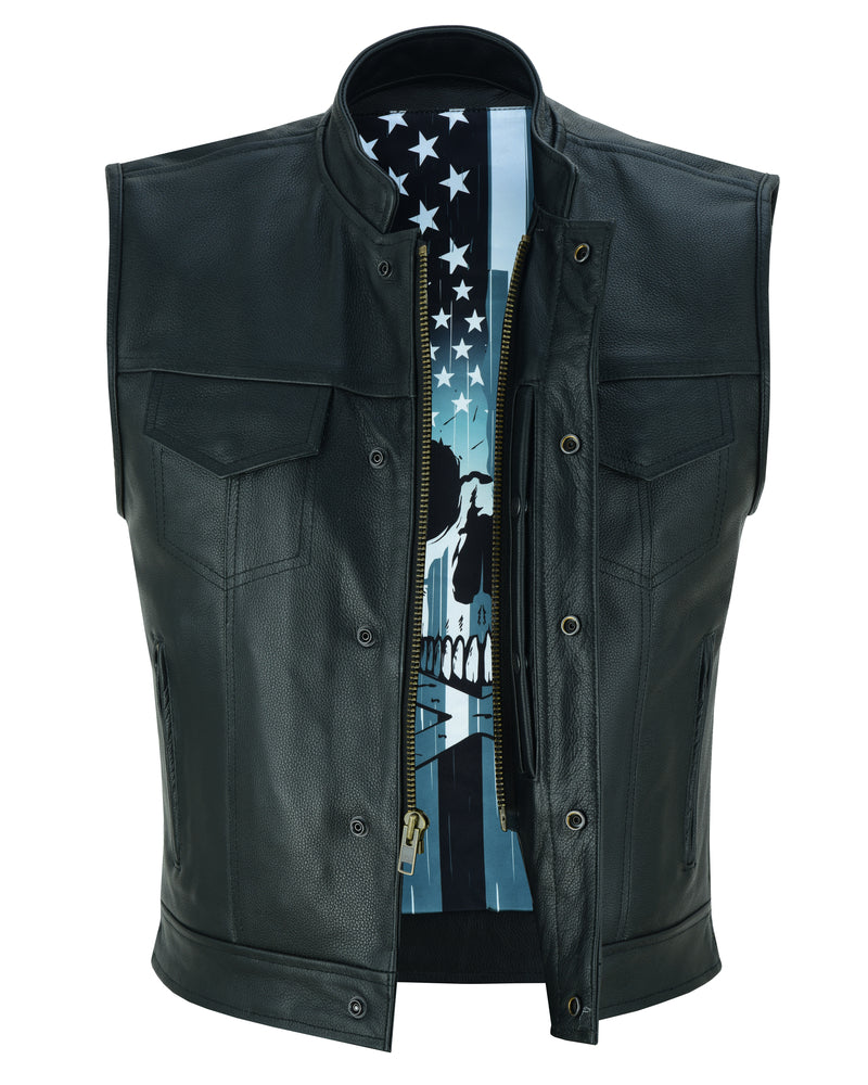 DS Private Men's Black Leather Motorcycle Vest