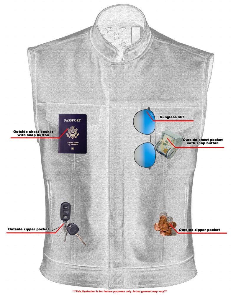 DS Private Men's Black Leather Motorcycle Vest