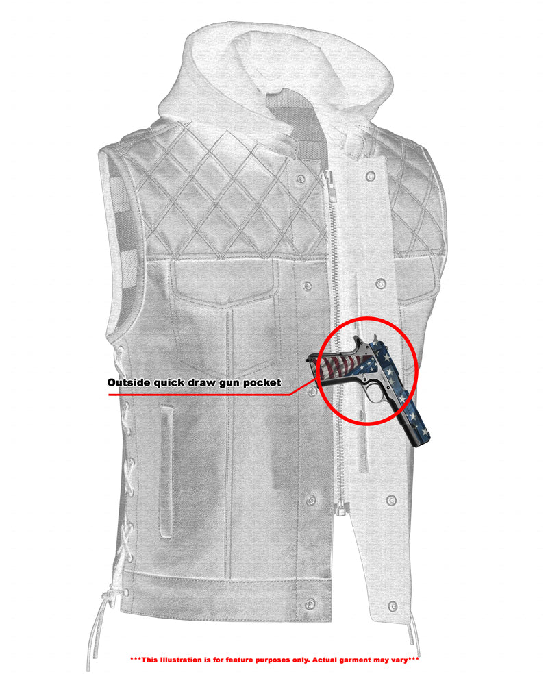 DS Men's Road Edge Leather Black Vest – Removable Hood