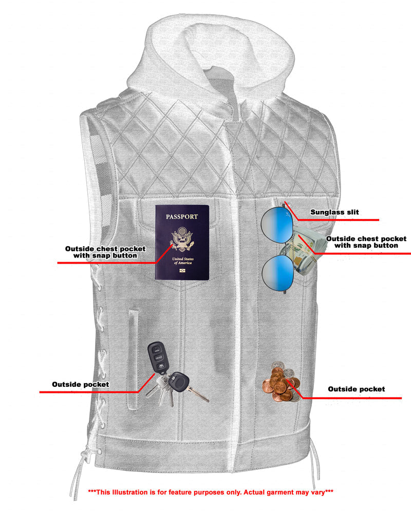 DS Men's Road Edge Leather Black Vest – Removable Hood
