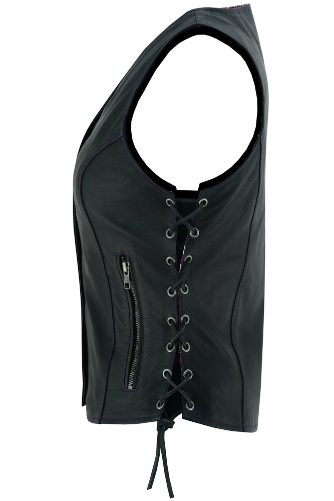 Side View Purple Paisley Biker Girl Vest