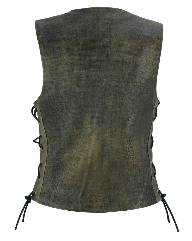 Back Of DS Women's Antique Brown Single Back Panel Concealed Carry Vest