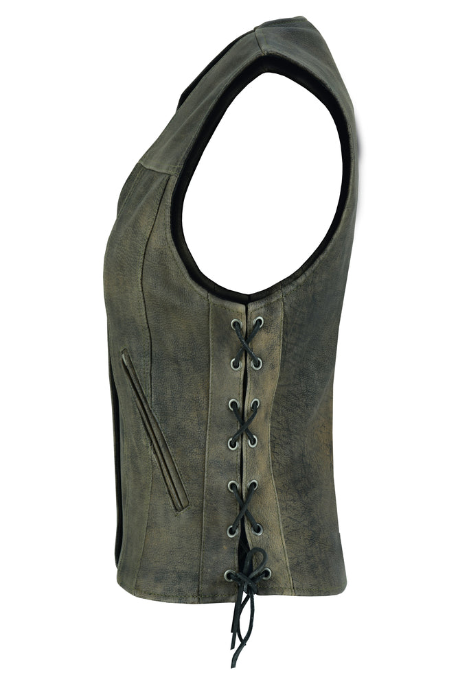 Side Laces DS Women's Antique Brown Single Back Panel Concealed Carry Vest