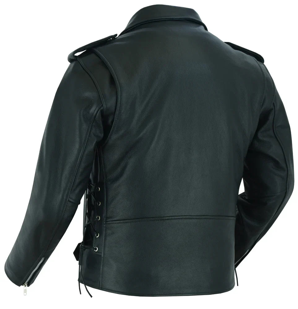 Rear Angle Classic Star Black Men’s Leather Motorcycle Jacket – Adjustable Fit