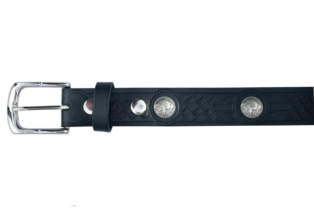 Buckle for Classic Black Leather Belt with Buffalo Nickel