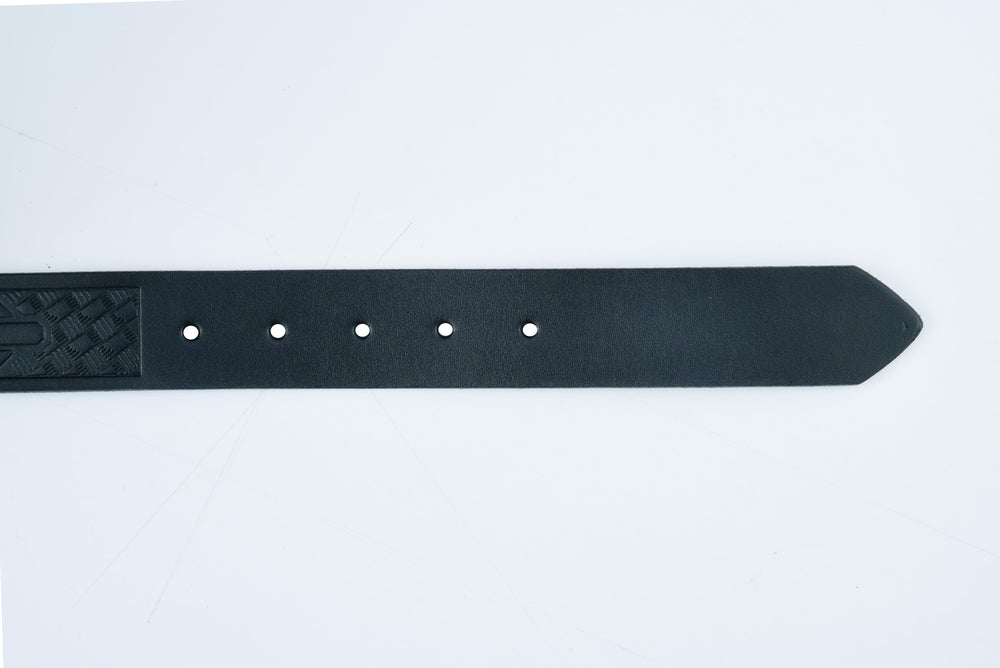 Tip Of Classic Black Leather Belt with Buffalo Nickel
