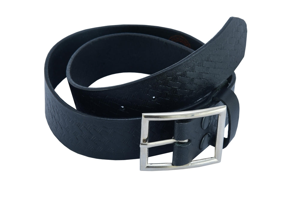 Coiled Timeless Black Basket Weave Pattern Leather Belt