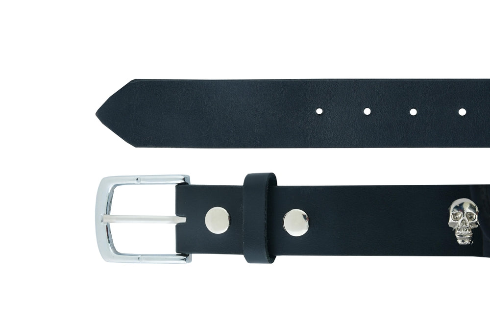 Ends Of BLT Skull Heads Black Genuine Leather Belt