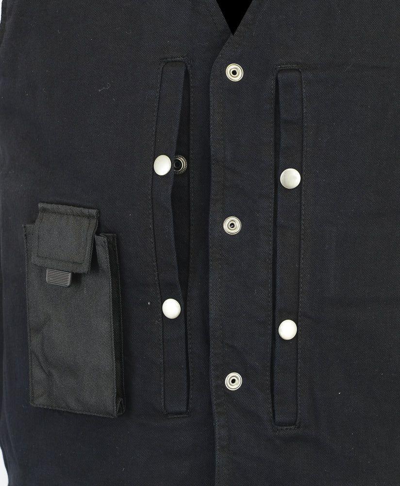 DM Men's Black Denim Motorcycle Vest – Single Panel Back