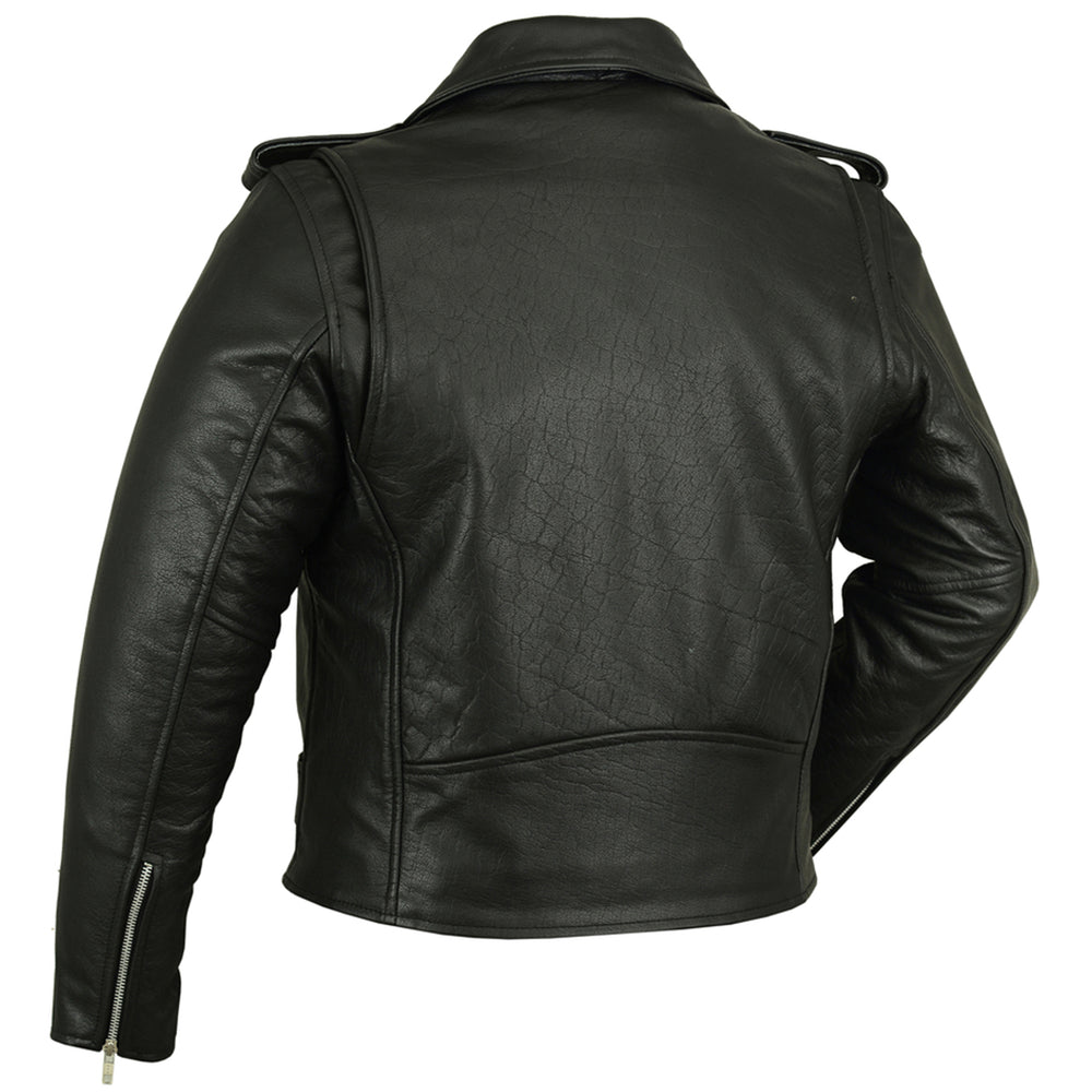 DS Men's Classic Plain Side Police Style Motorcycle Jacket - Black