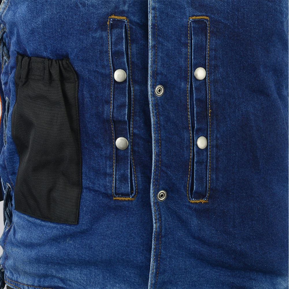 DM Men's Blue Denim Motorcycle Vest with Lace & Pockets