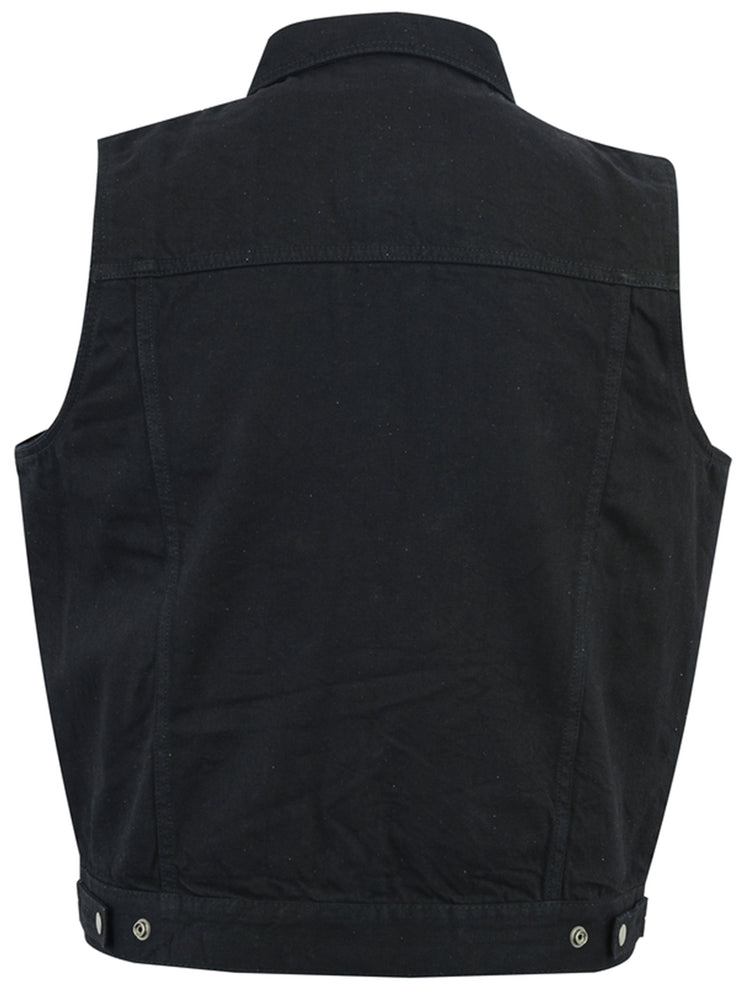 DM Men's Snap/Zipper Front Black Denim Motorcycle Vest