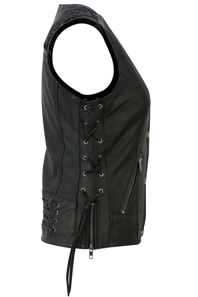 Side View Women's Vest with Grommet and Lacing Accents