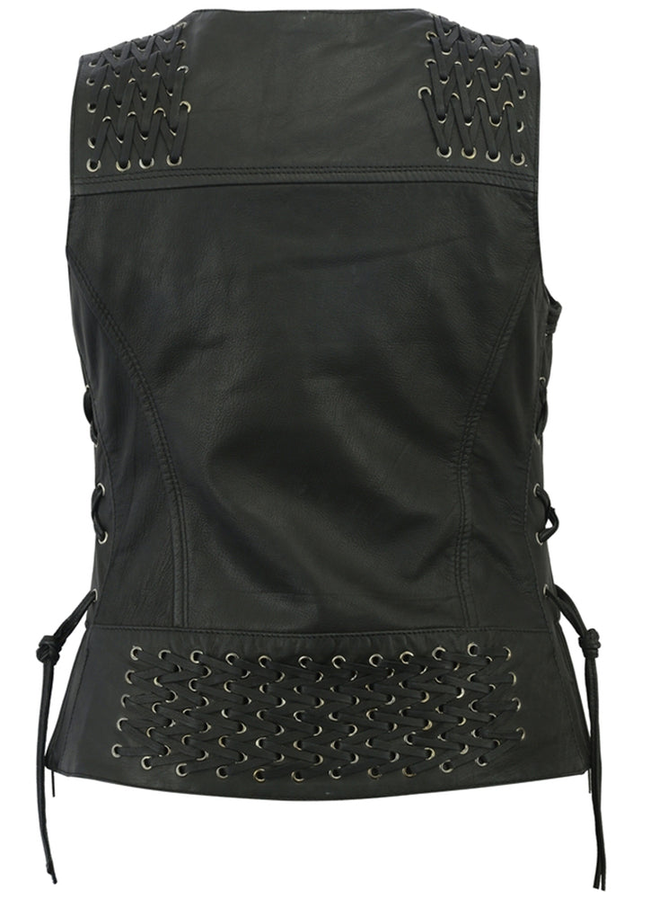 Back View Women's Vest with Grommet and Lacing Accents