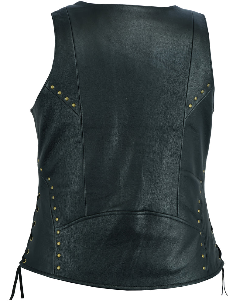 Back Of Women's Zippered Vest with Lacing Details