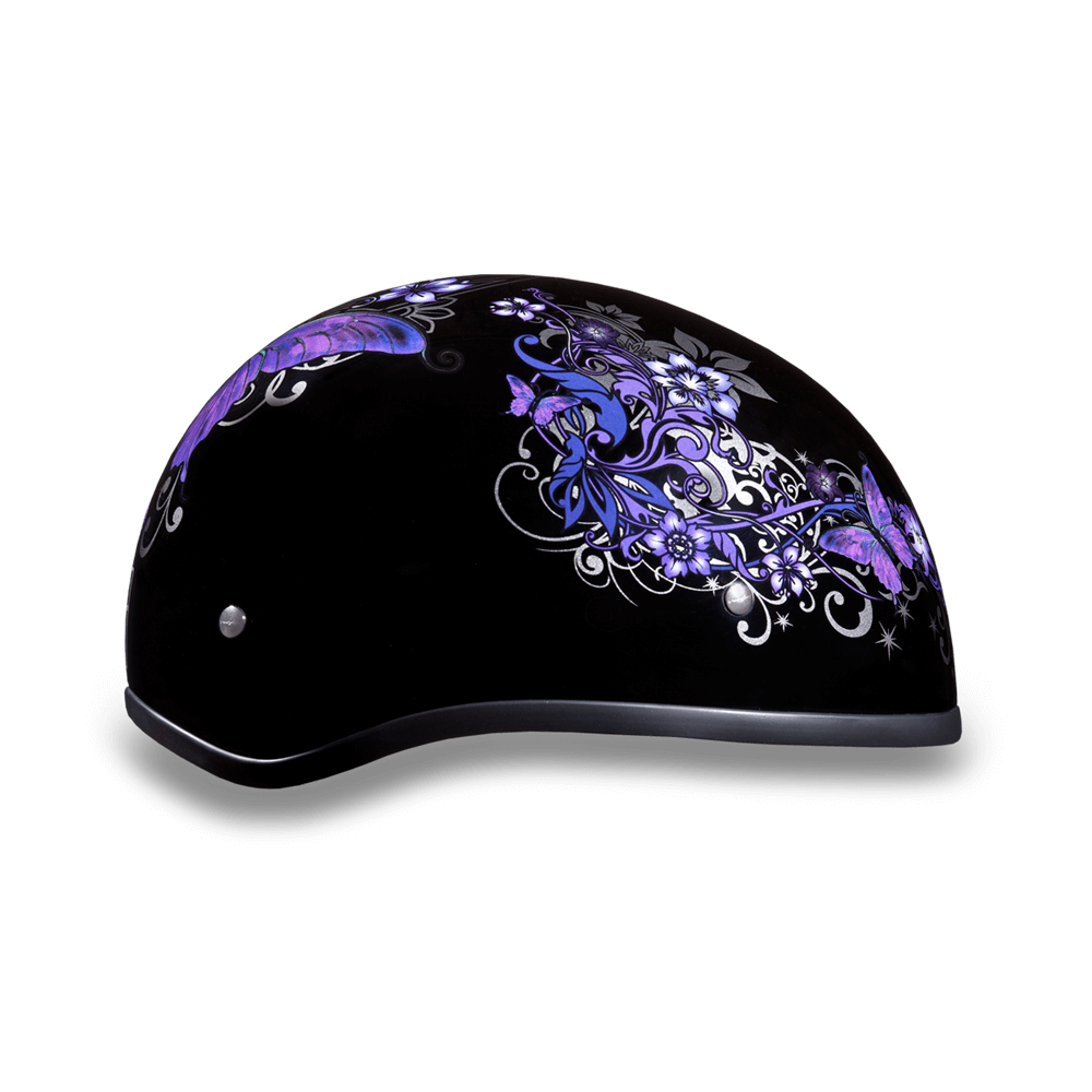 Alternate View D.O.T. DAYTONA SKULL CAP Purple BUTTERFLY Design