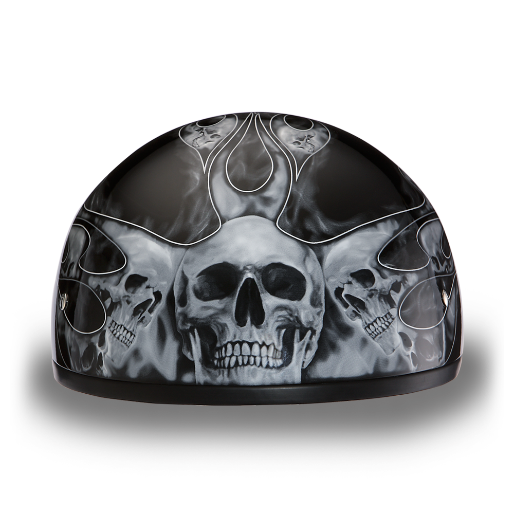 Rear View D.O.T. DAYTONA SKULL CAP - W/ SKULL FLAMES SILVER