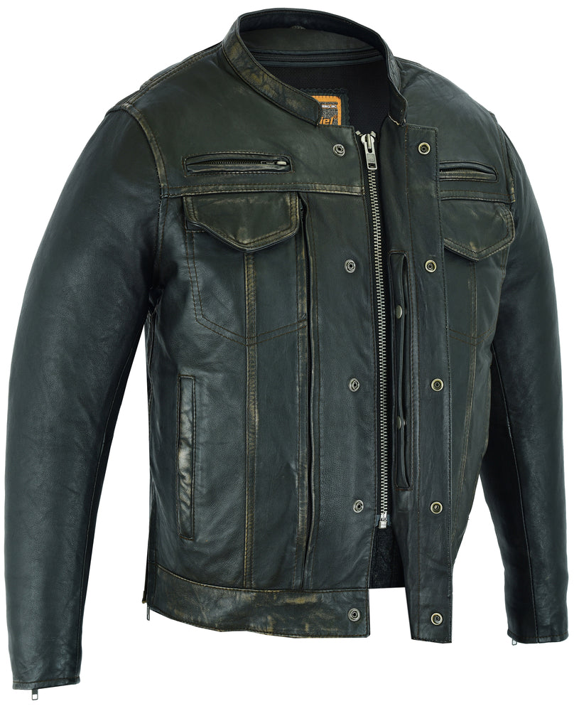 DS Men's Modern Utility Style Jacket in Lightweight Drum Dyed Distressed Naked Lambskin