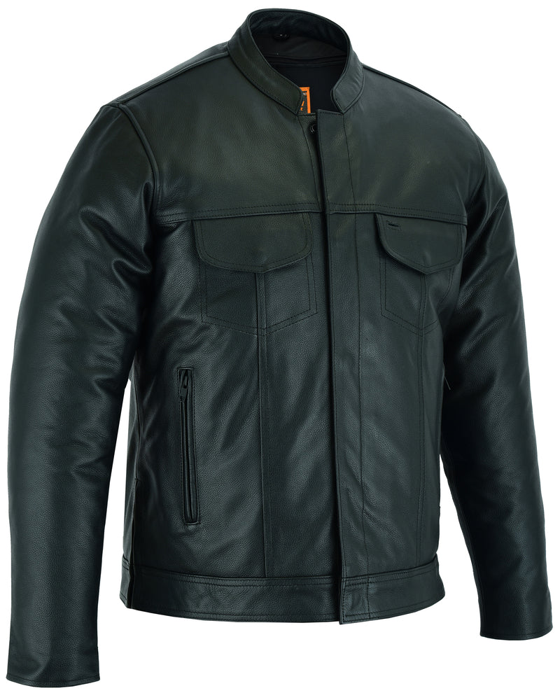DS Men's Full Cut Black Leather Shirt with Zipper/Snap Front