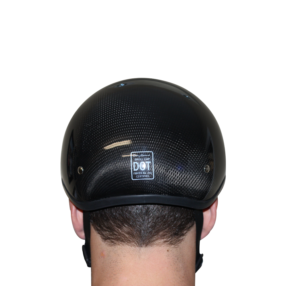 D.O.T. DAYTONA SKULL CAP W/O VISOR- GREY CARBON FIBER Being Worn From Back