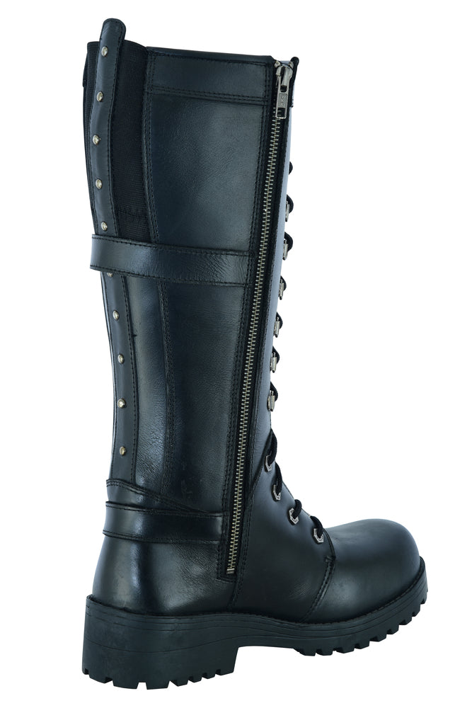 DS Women's 15 Inch Black Leather Stylish Harness Boot