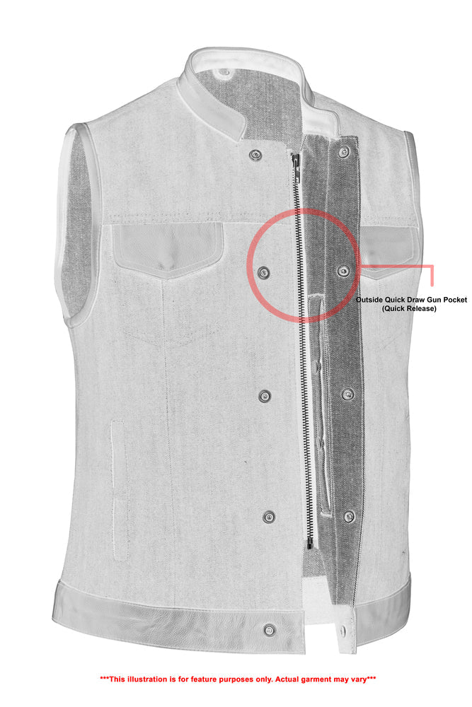 Xray View DM Women's Broken Blue Rough Rub-Off Raw Finish Denim Vest W/Leath