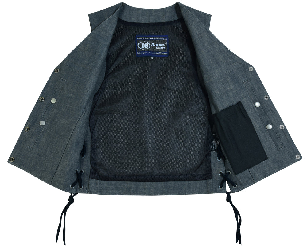 Liner DM Women's Rough Rub-Off Raw Finish Broken Gray Denim Vest