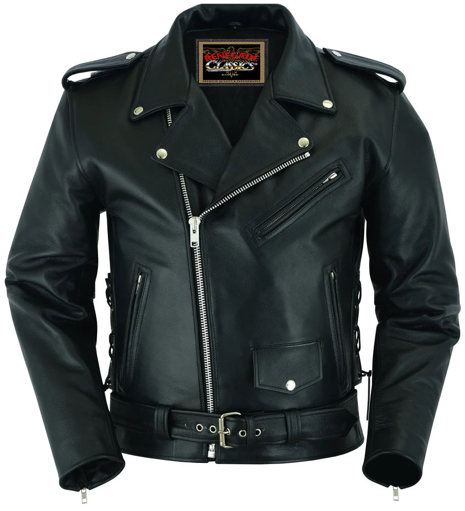 Front View Classic Star Black Men’s Leather Motorcycle Jacket – Adjustable Fit