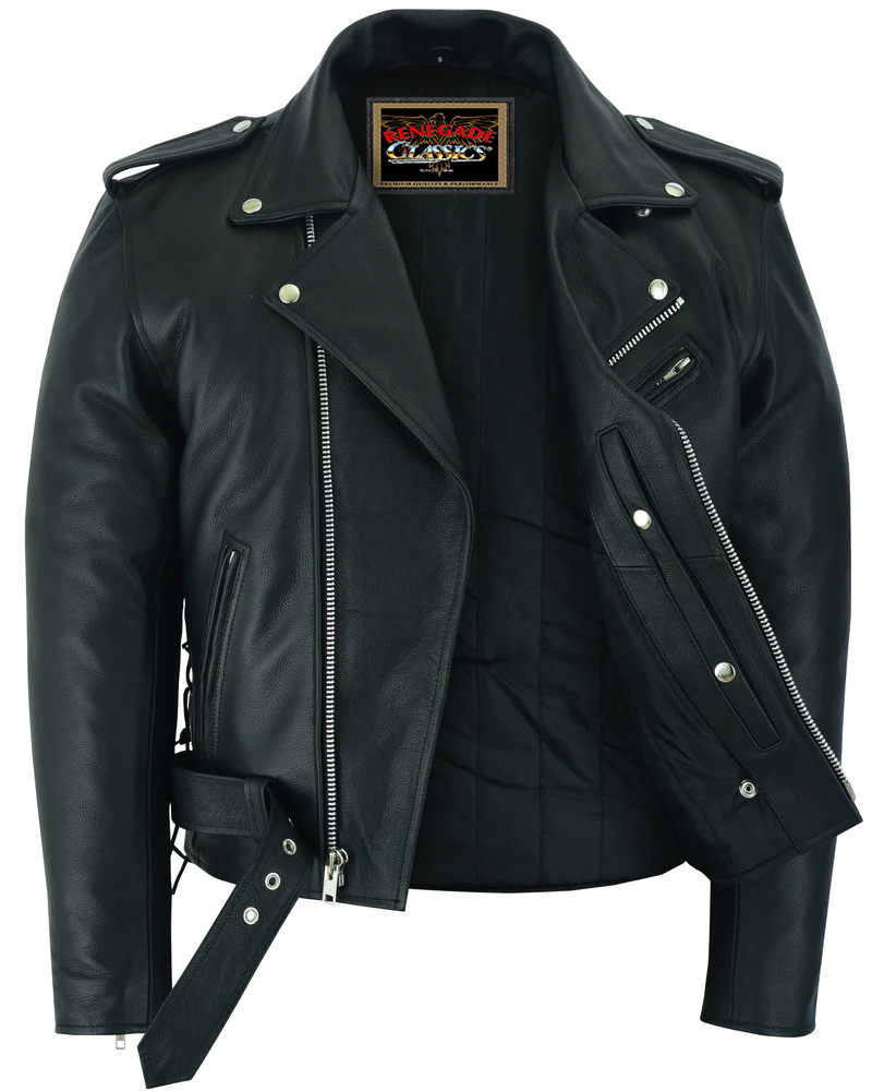 Open View Classic Star Black Men’s Leather Motorcycle Jacket – Adjustable Fit