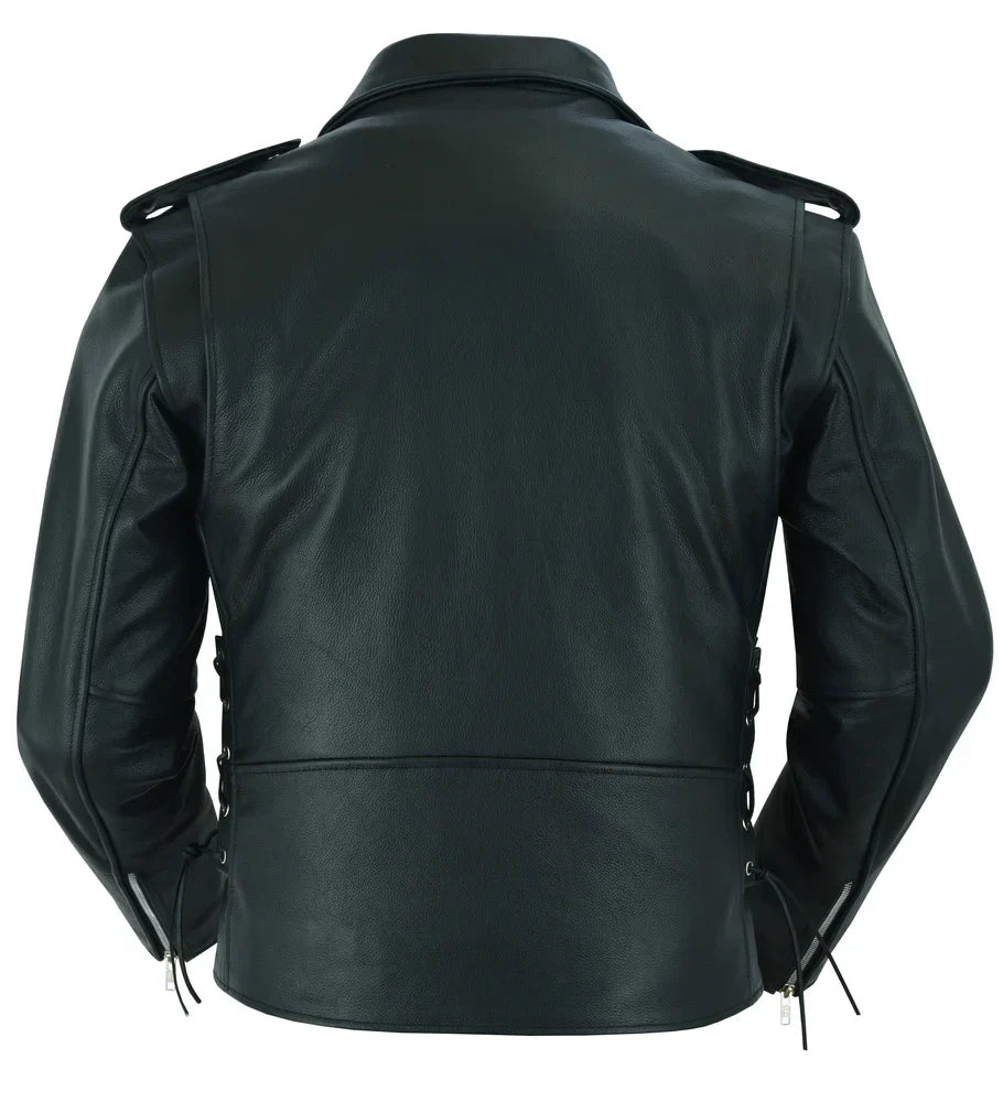 Rear View Classic Star Black Men’s Leather Motorcycle Jacket – Adjustable Fit