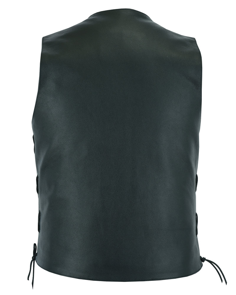 Back of Men's Line Ranger Multi-Pocket Motorcycle Vest - Black