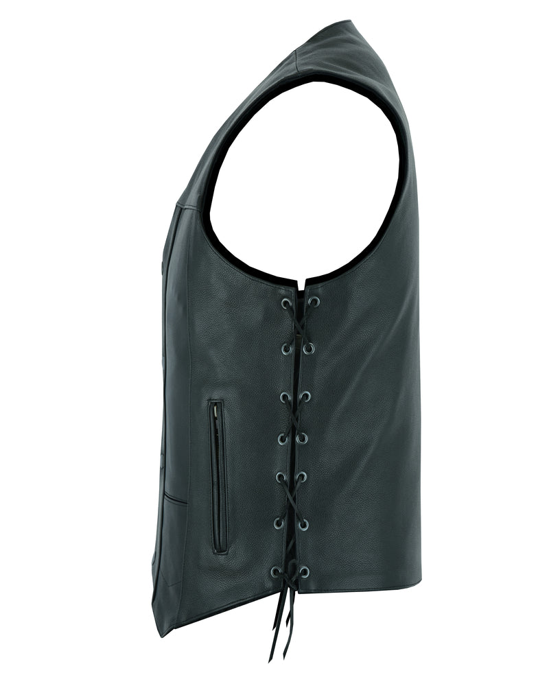 Side View with laces Men's Line Ranger Multi-Pocket Motorcycle Vest - Black