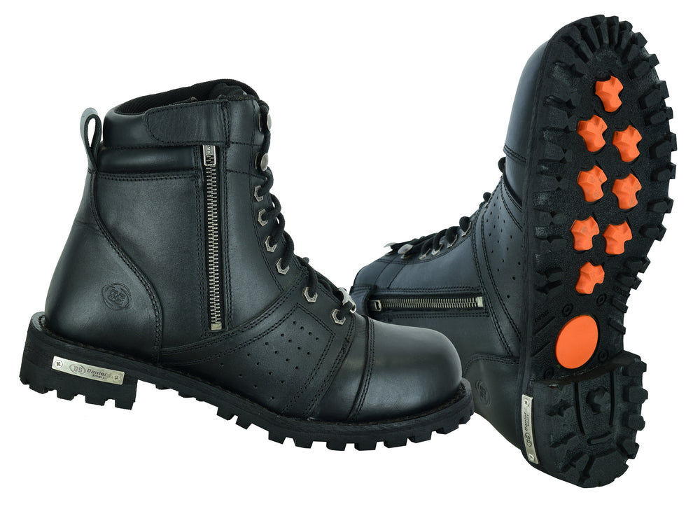 Pair DS Men's 6'' Side Zipper Plain Toe Boot W/Perforation