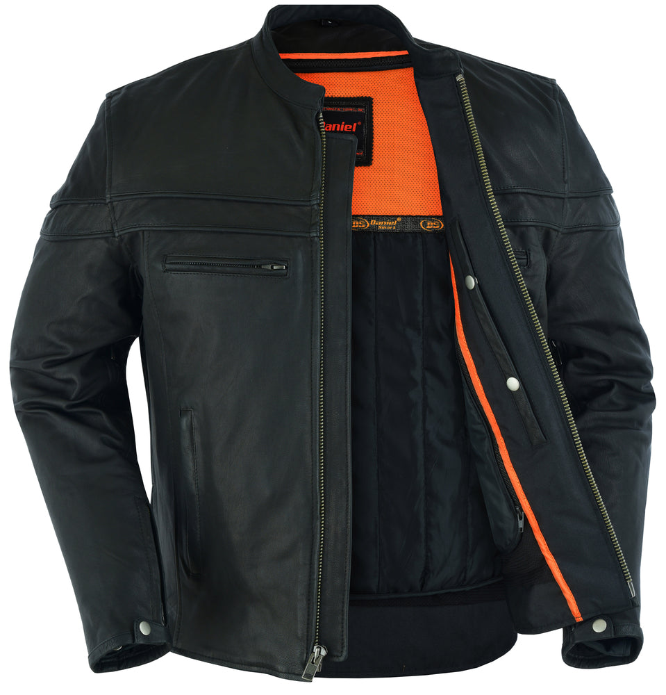 DS Men’s Sporty Lightweight Black Leather Cross Over Jacket