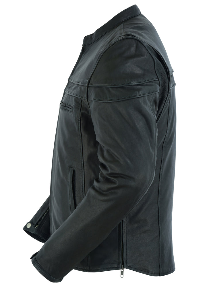 DS Men’s Sporty Lightweight Black Leather Cross Over Jacket